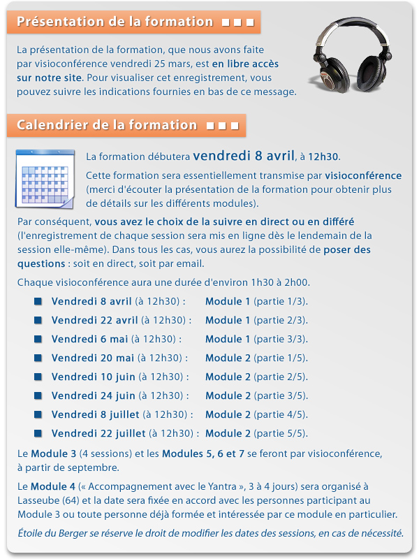 Pr�sentation de la formation et calendrier des modules...