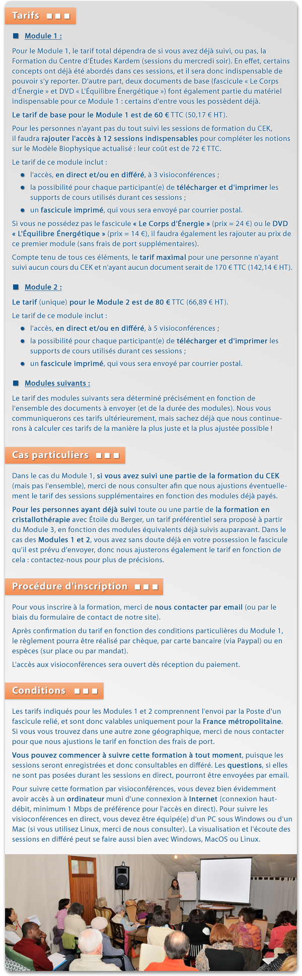 Tarifs et conditions...